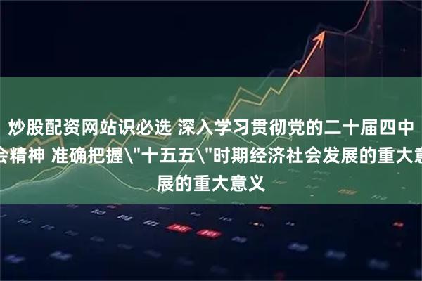 炒股配资网站识必选 深入学习贯彻党的二十届四中全会精神 准确把握＂十五五＂时期经济社会发展的重大意义